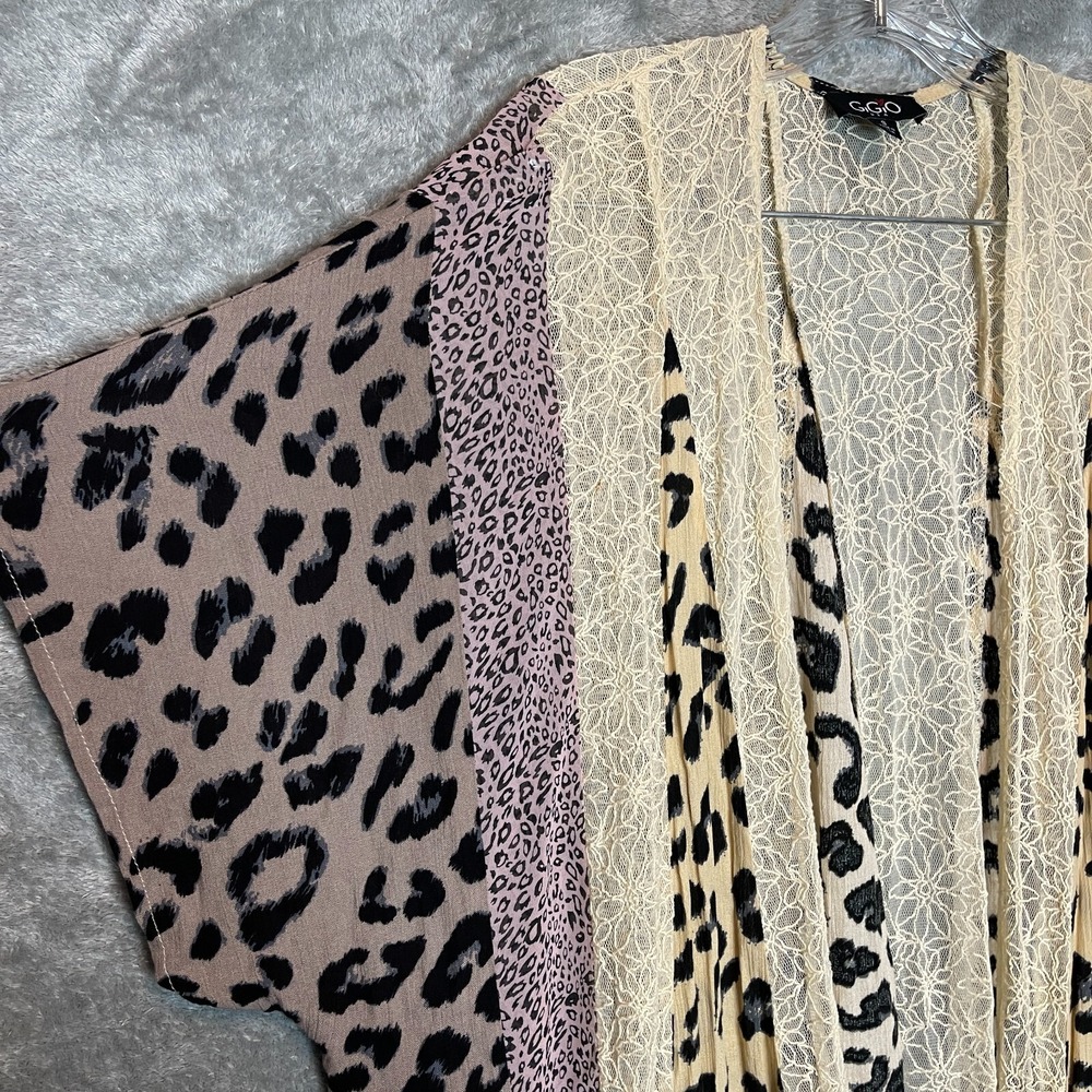 Women Leopard‎ Cheetah Mixed Media Open Front Waterfall Oversized Cardigan Top S
